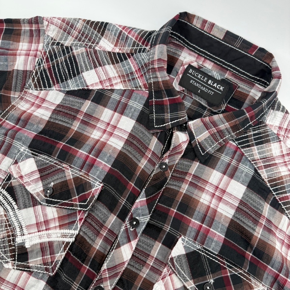 Buckle Black Shirt Mens Large Red Black Plaid Western‎ Short Sleeve